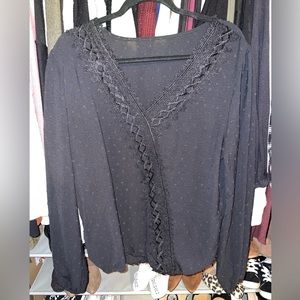 Shein Swiss dot clench waist lace blouse